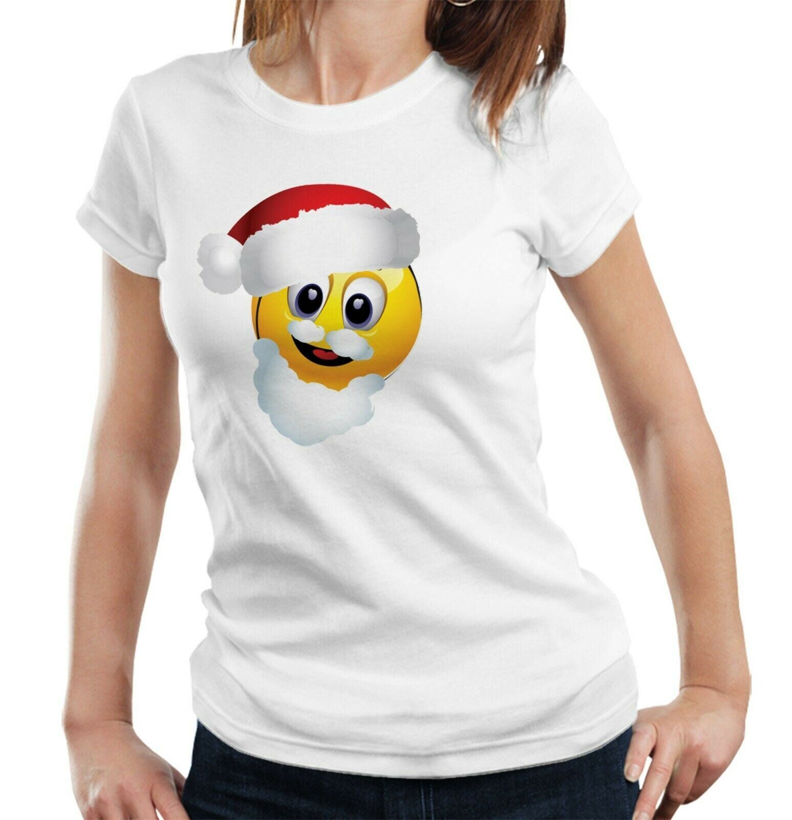 Santa Emoji Tshirt Fitted Ladies