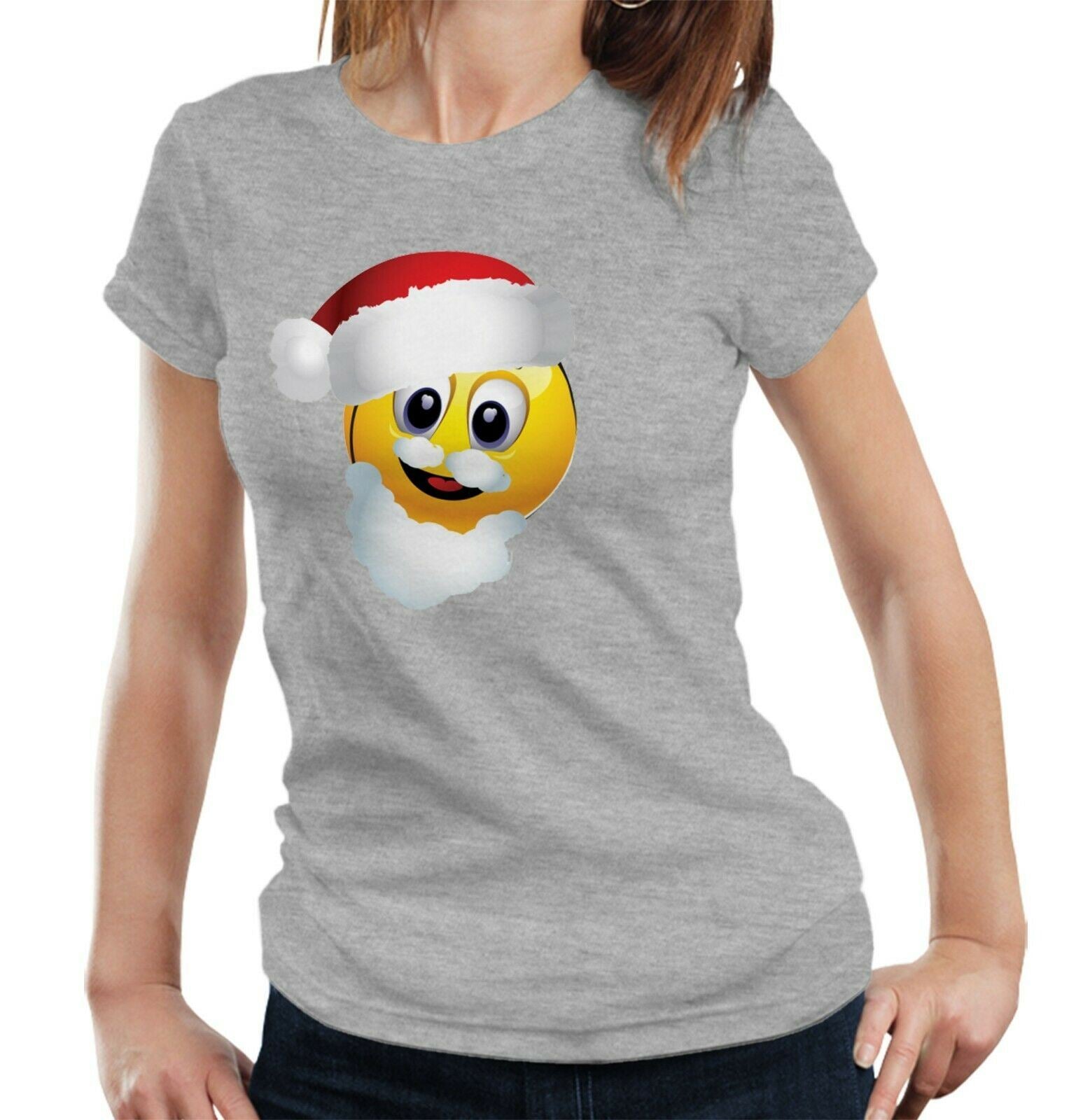 Santa Emoji Tshirt Fitted Ladies