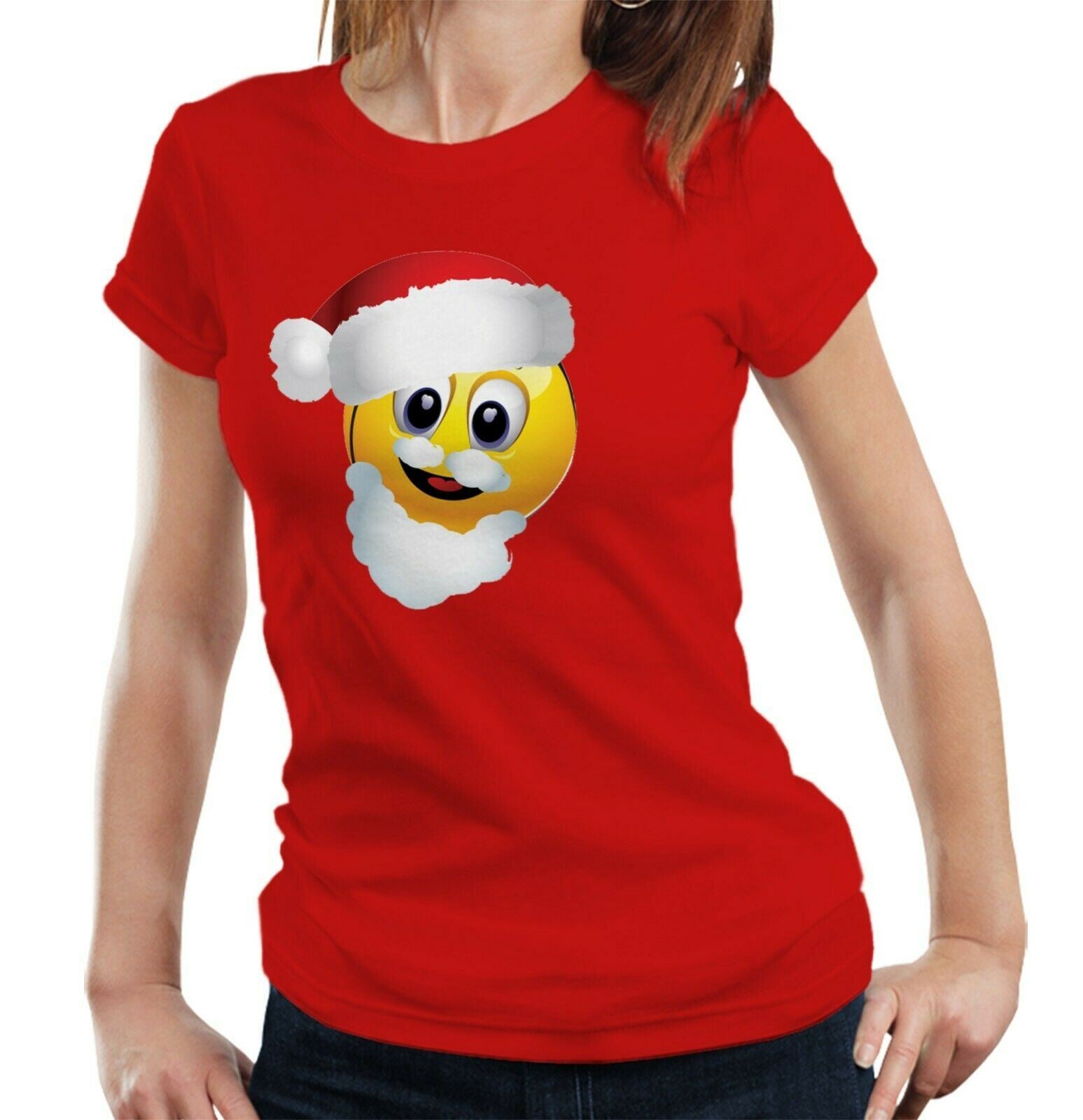 Santa Emoji Tshirt Fitted Ladies