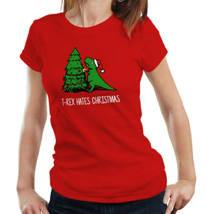 T-Rex Hates Christmas 2 Tshirt Fitted Ladies