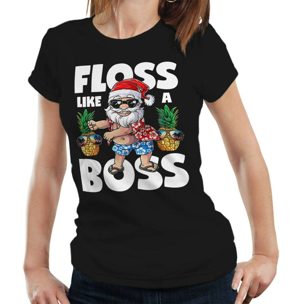 Santa Floss Like A Boss Tshirt Fitted Ladies