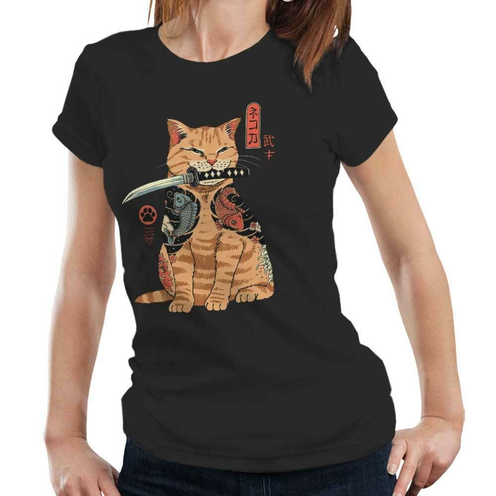 Catan Samurai Cat Tshirt Fitted Ladies