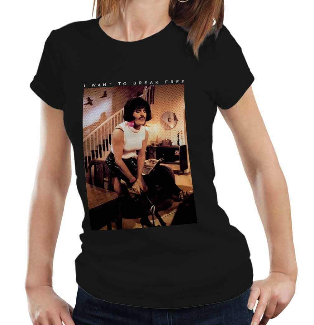 I Want to Break Free Freddie Mercury Photo Tshirt Fitted Ladies