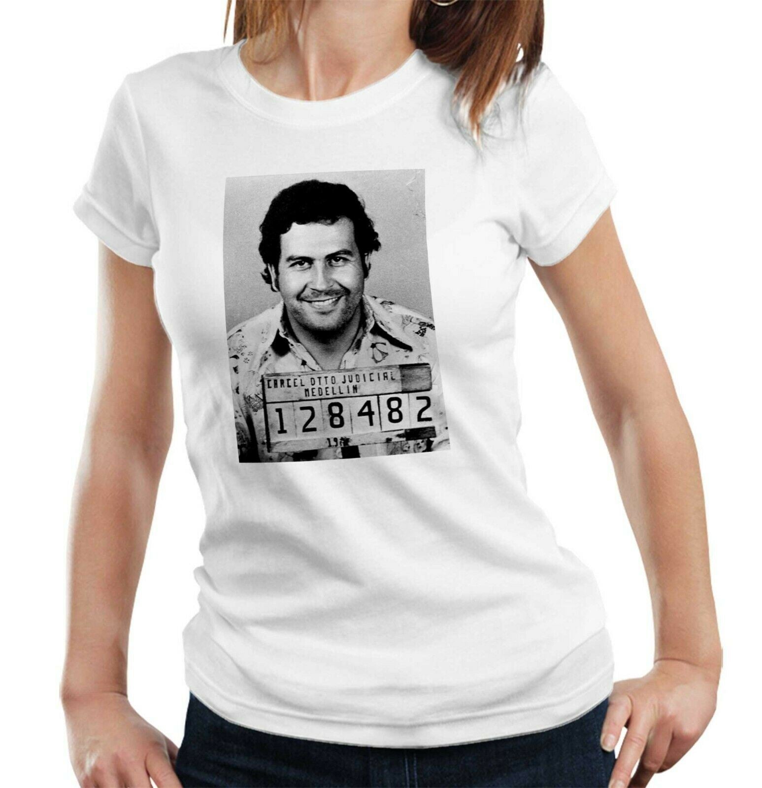 Pablo Escobar Mug Shot Tshirt Fitted Ladies