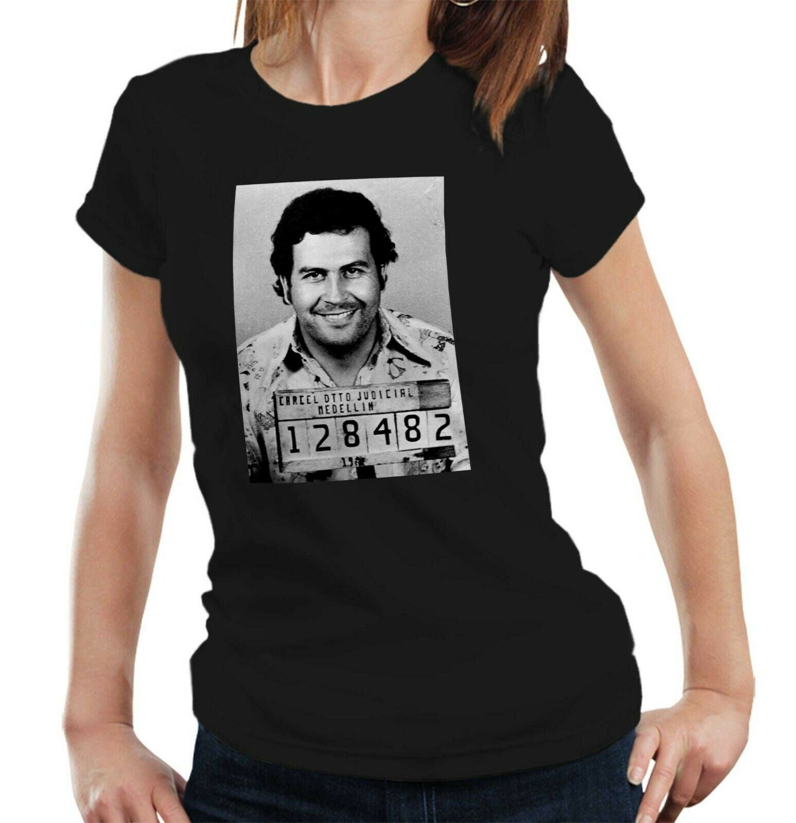 Pablo Escobar Mug Shot Tshirt Fitted Ladies