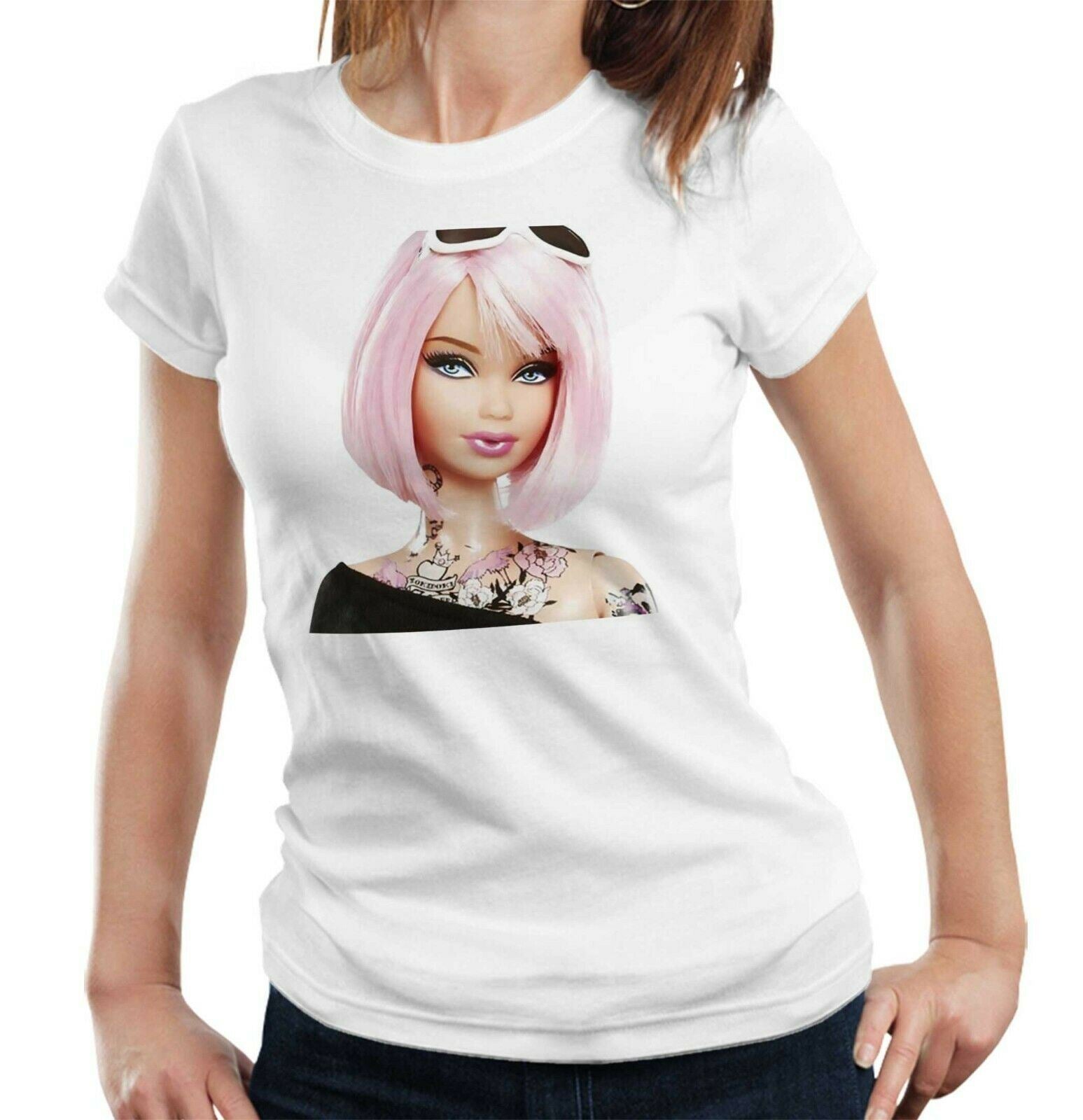 Barbie Punk/Sunglasses Tshirt Fitted Ladies