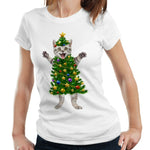 Christmas Cat Tree Tshirt Fitted Ladies