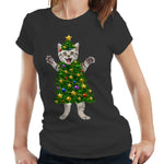 Christmas Cat Tree Tshirt Fitted Ladies