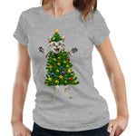 Christmas Cat Tree Tshirt Fitted Ladies