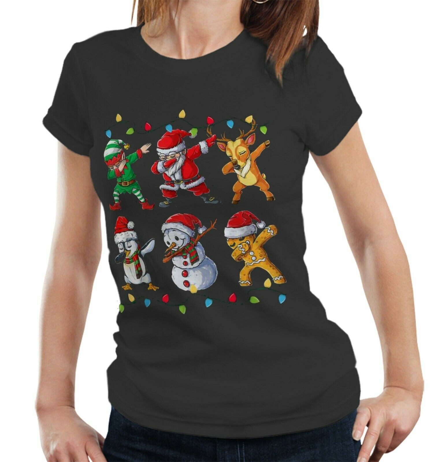 Dabbing Christmas Tshirt Fitted Ladies