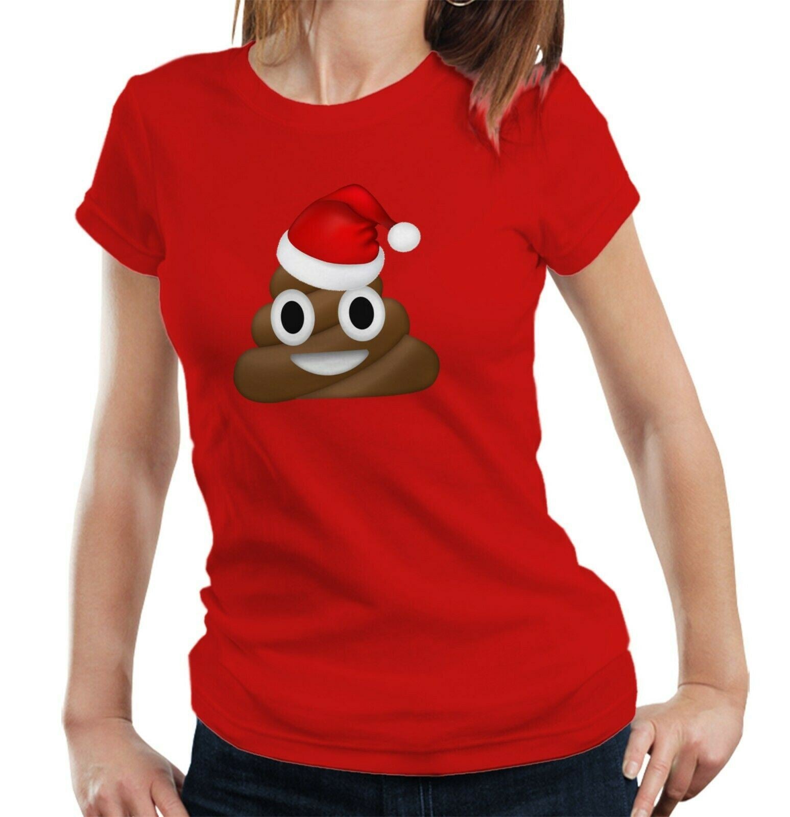 Christmas Emoji Poo Tshirt Fitted Ladies