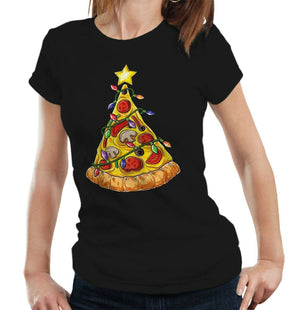 Pizza Christmas Tree Tshirt Fitted Ladies