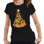 Pizza Christmas Tree Tshirt Fitted Ladies