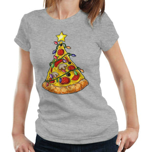 Pizza Christmas Tree Tshirt Fitted Ladies