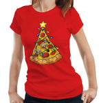 Pizza Christmas Tree Tshirt Fitted Ladies