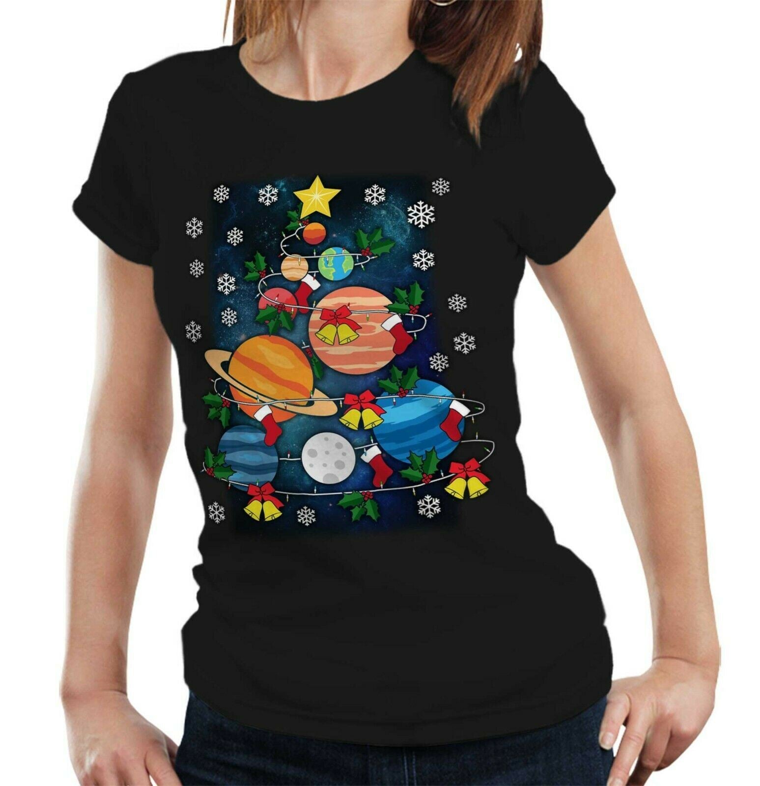 Galaxy Christmas Tree Tshirt Fitted Ladies