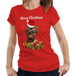 Festive Baby Groot Baby Yoda Tshirt Fitted Ladies