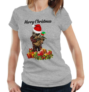 Festive Baby Groot Baby Yoda Tshirt Fitted Ladies