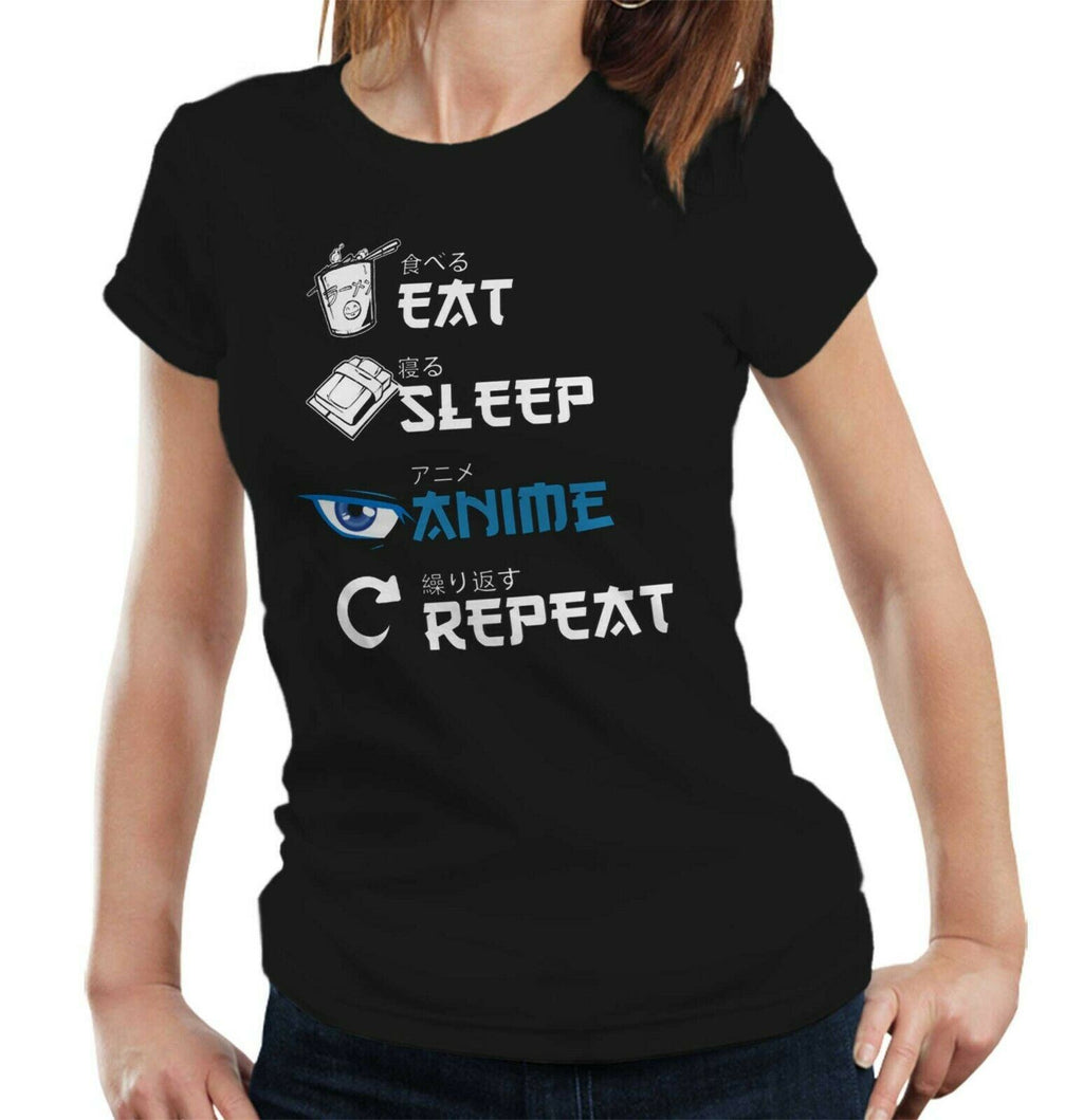 Eat Sleep Anime Repeat Tshirt Fitted Ladies