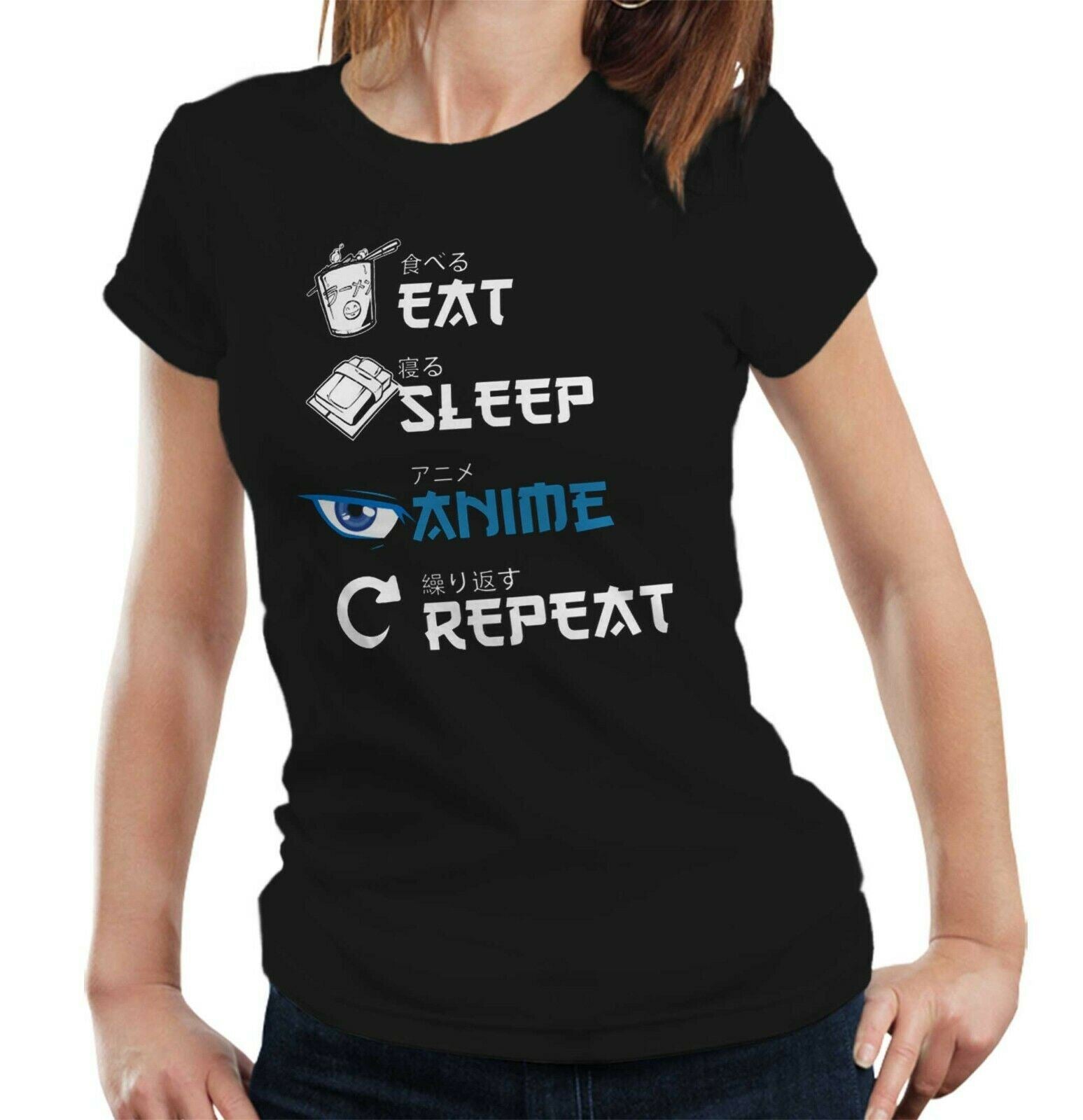 Eat Sleep Anime Repeat Tshirt Fitted Ladies