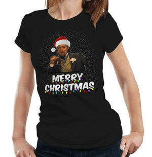 Merry Christmas Leonardo Meme Tshirt Fitted Ladies