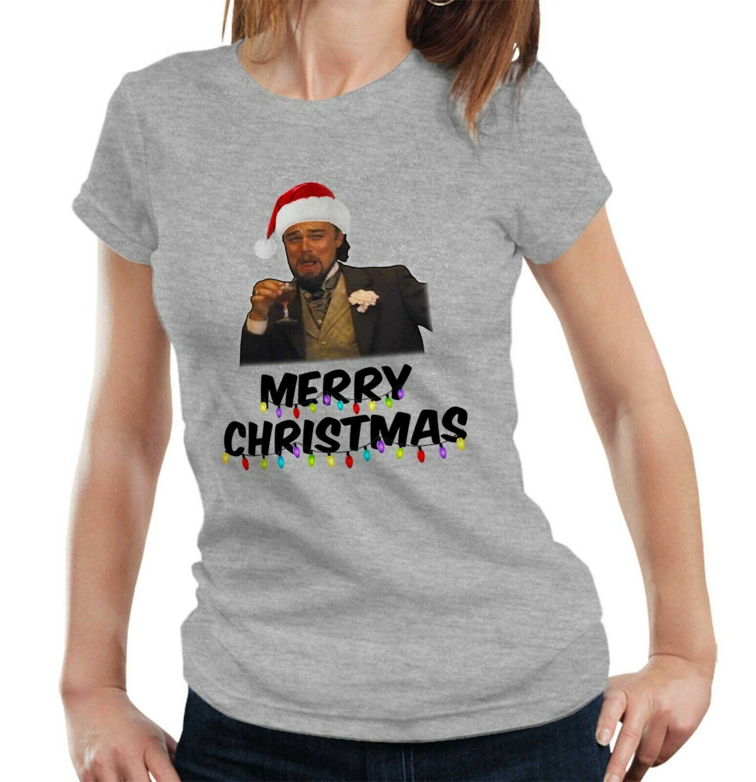 Merry Christmas Leonardo Meme Tshirt Fitted Ladies