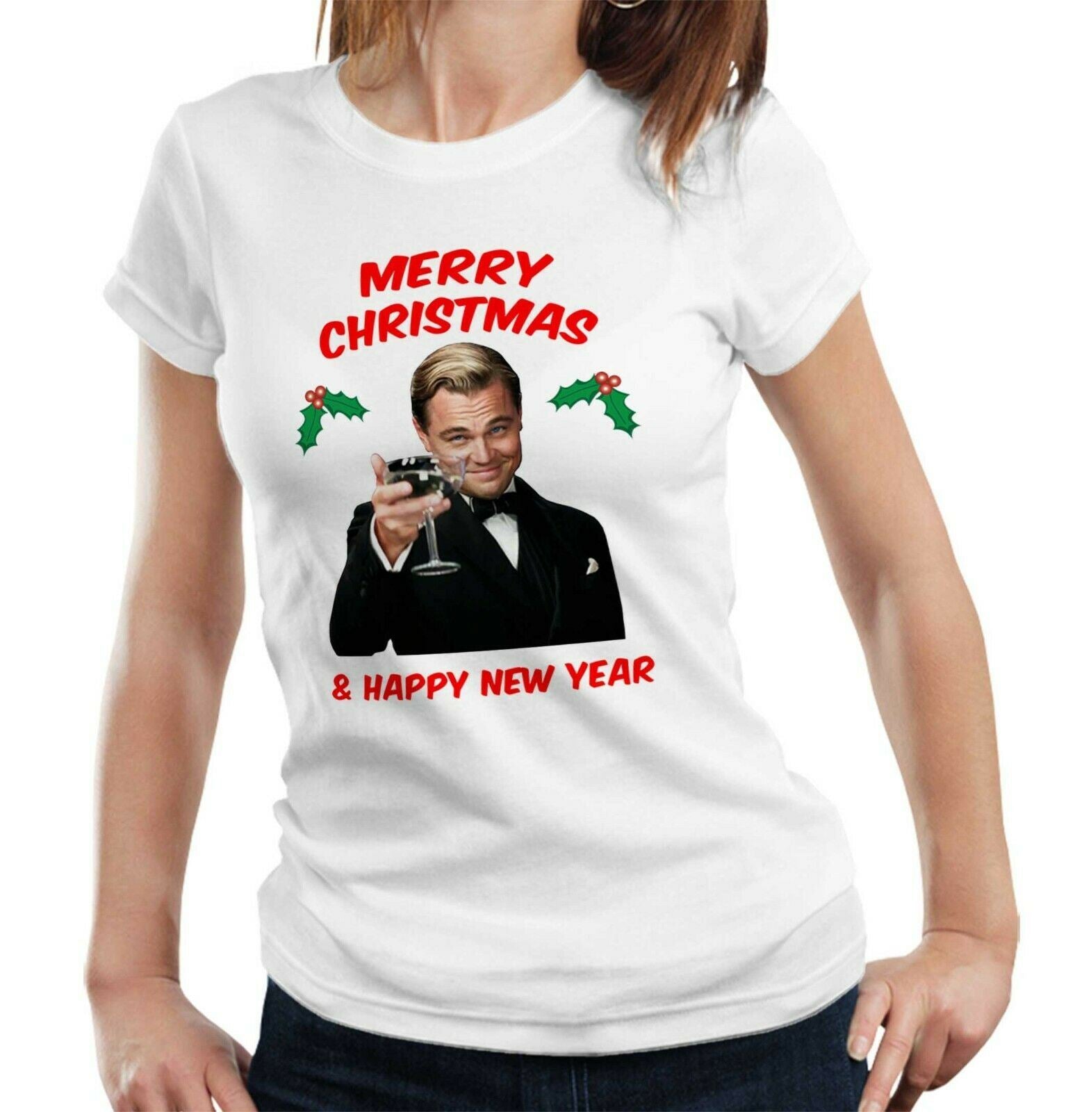 Christmas Leonardo Drink Tshirt Fitted Ladies