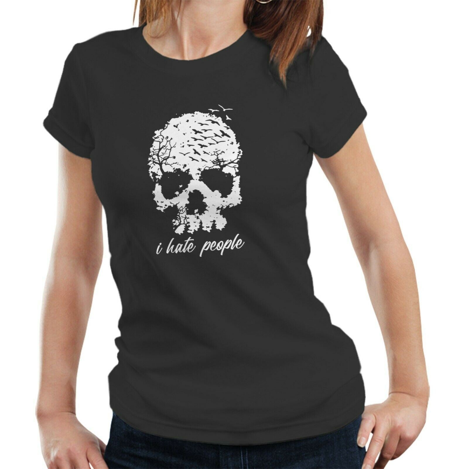 Skull I Hate People Tshirt Fitted Ladies