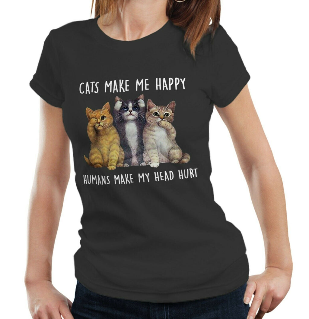 Cats Make Me Happy Tshirt Fitted Ladies