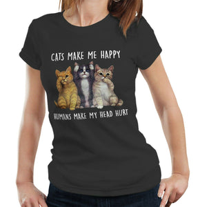 Cats Make Me Happy Tshirt Fitted Ladies