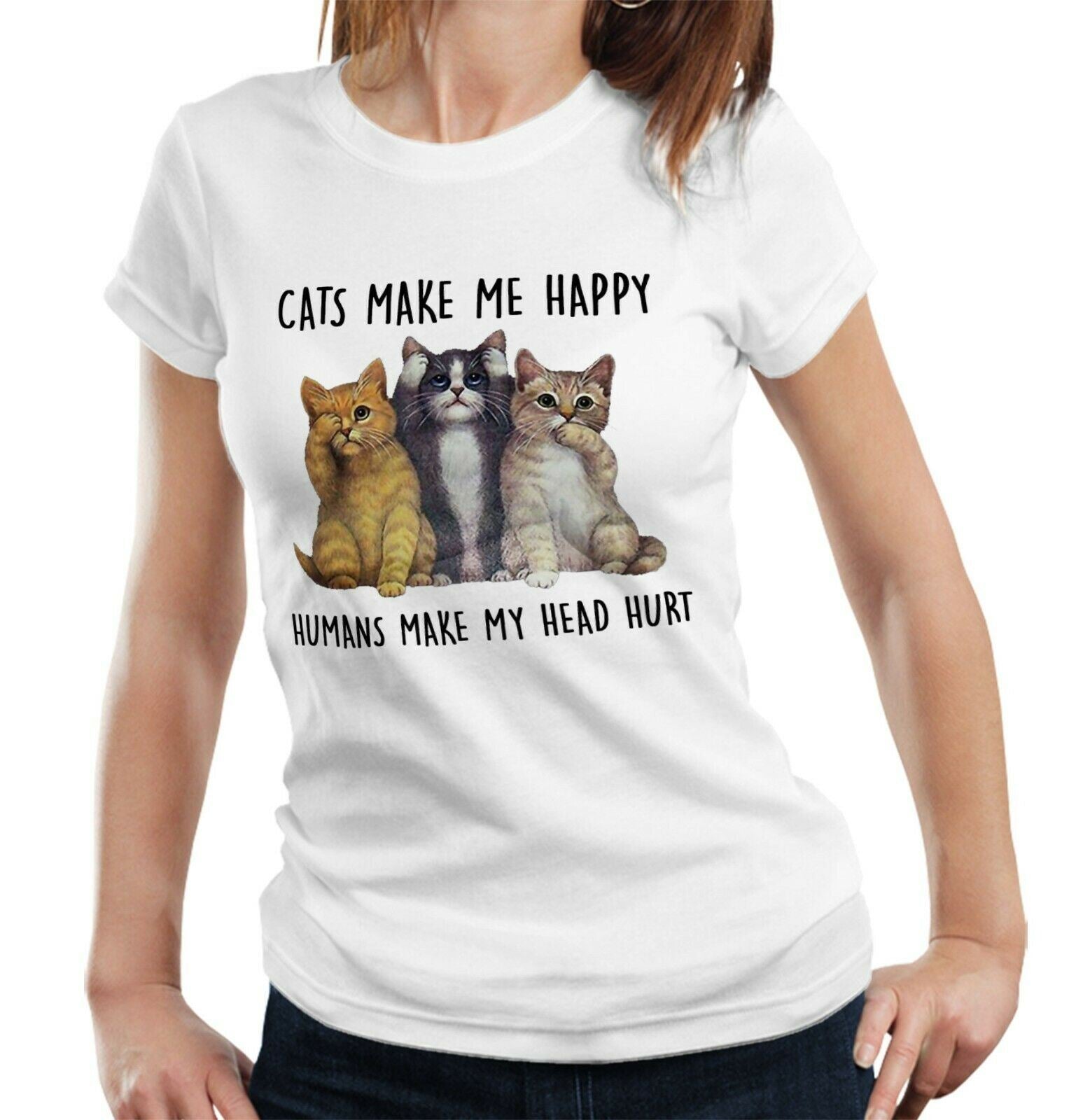 Cats Make Me Happy Tshirt Fitted Ladies