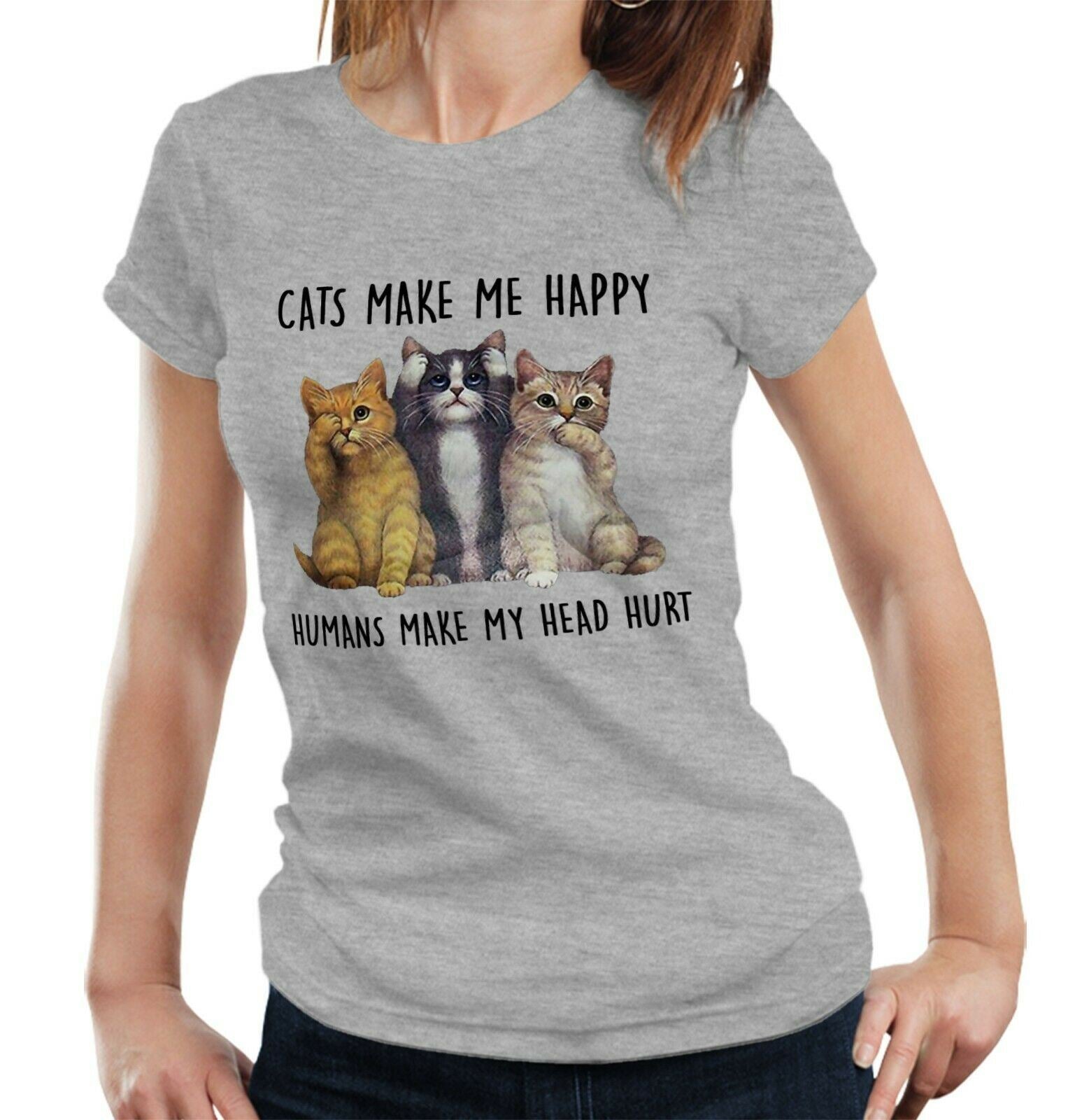 Cats Make Me Happy Tshirt Fitted Ladies