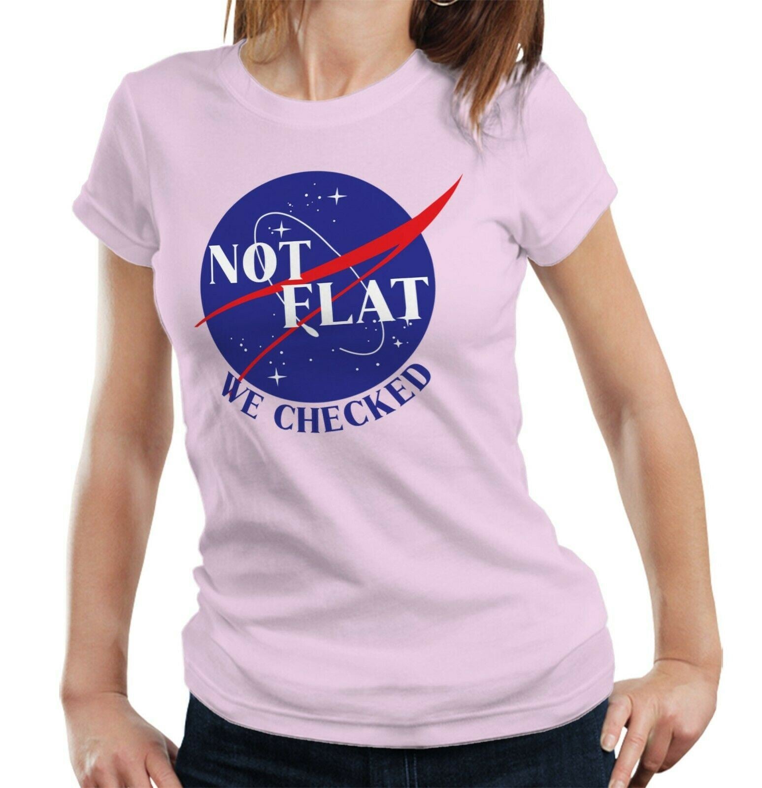 Not Flat We Checked Tshirt Fitted Ladies