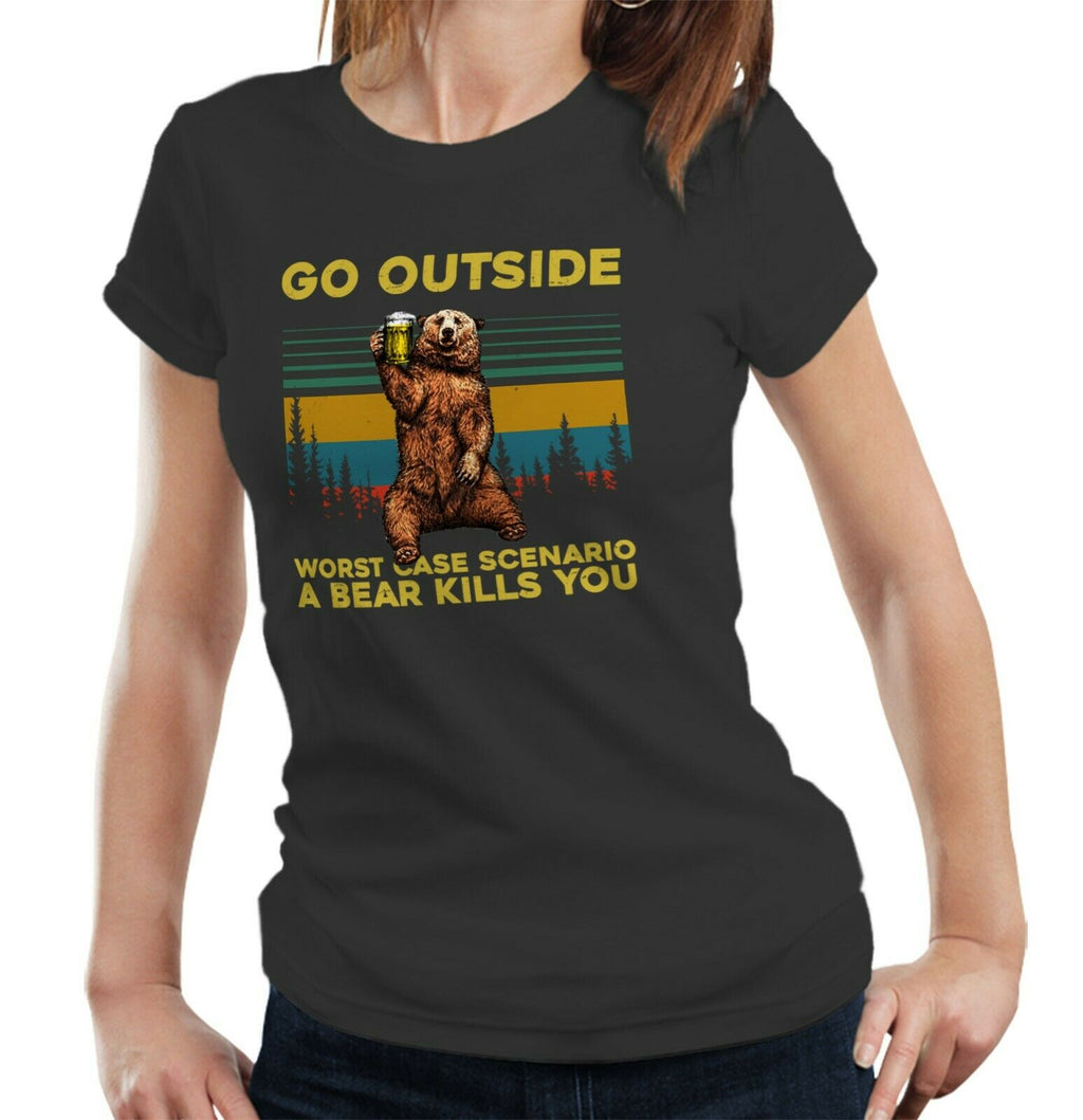 Go Outside Bear 2 Tshirt Fitted Ladies