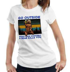 Go Outside Bear 2 Tshirt Fitted Ladies