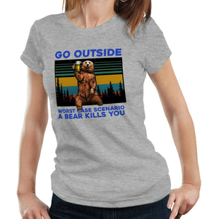 Go Outside Bear 2 Tshirt Fitted Ladies