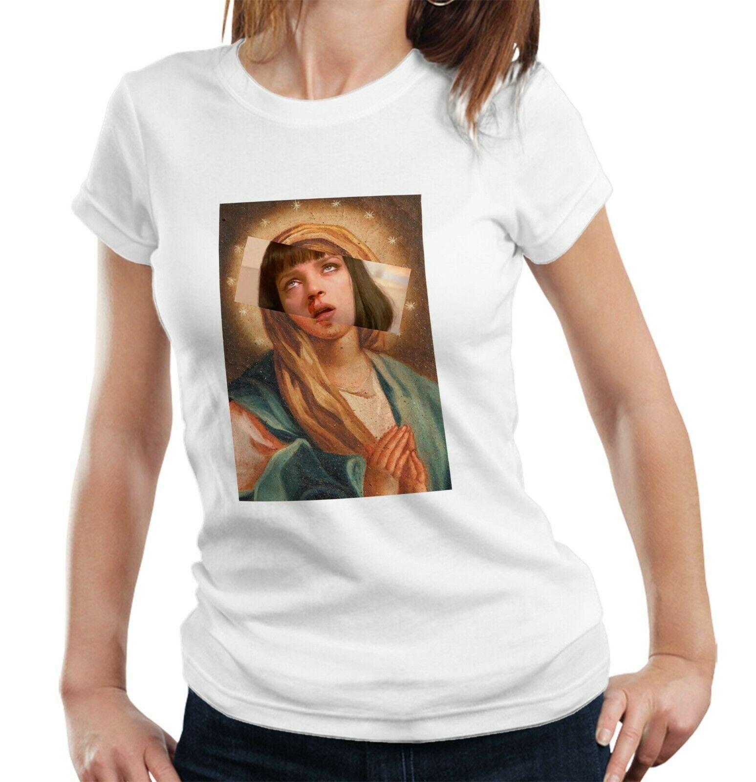 Virgin Mary Uma Thurman Tshirt Fitted Ladies