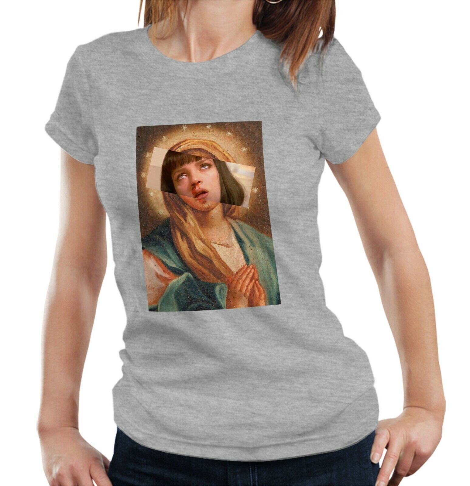 Virgin Mary Uma Thurman Tshirt Fitted Ladies