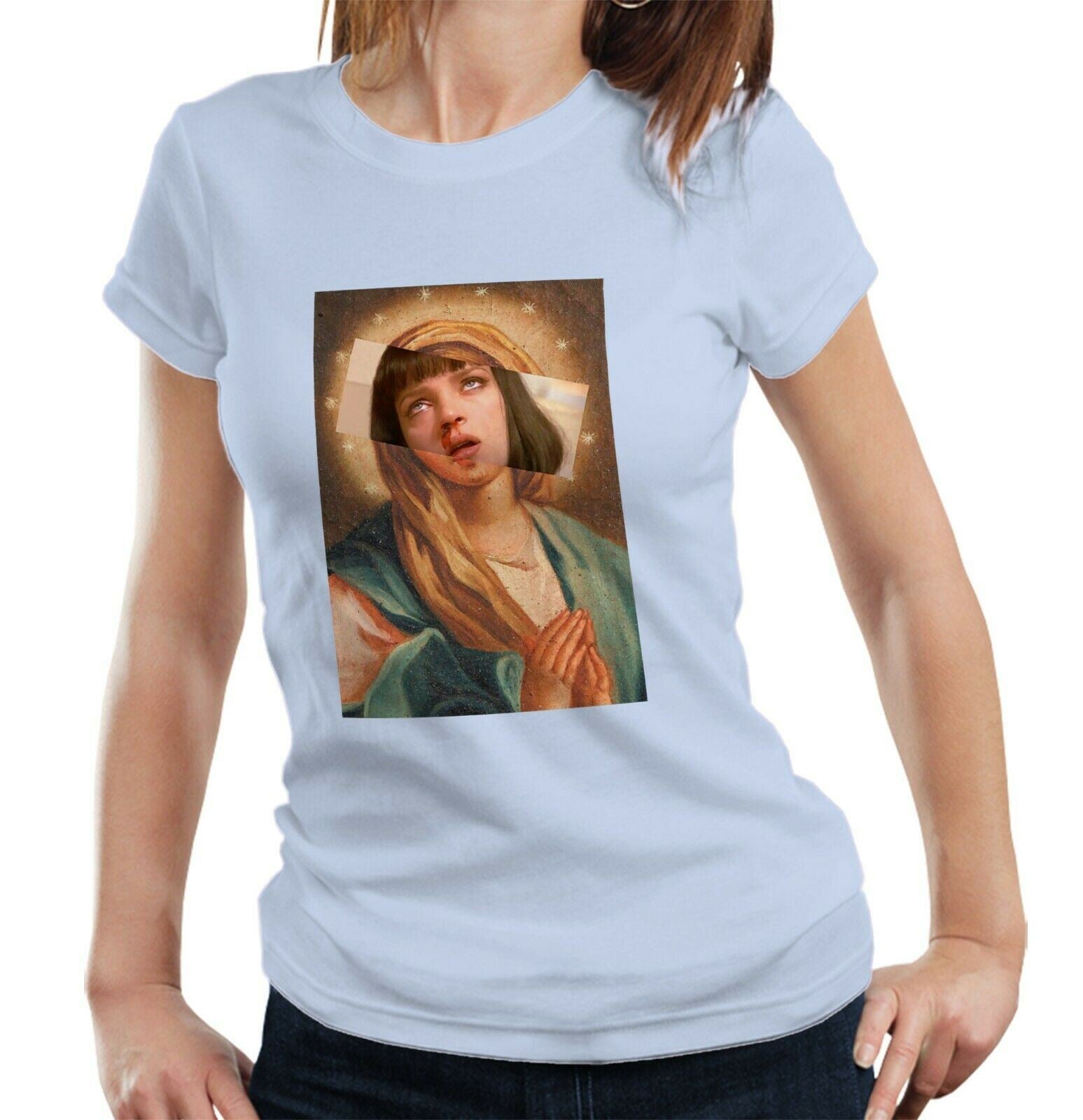 Virgin Mary Uma Thurman Tshirt Fitted Ladies