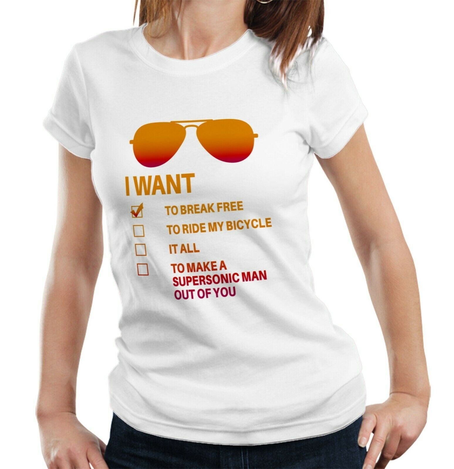 I Want To Break Free Sun Glasses Tshirt Fitted Ladies