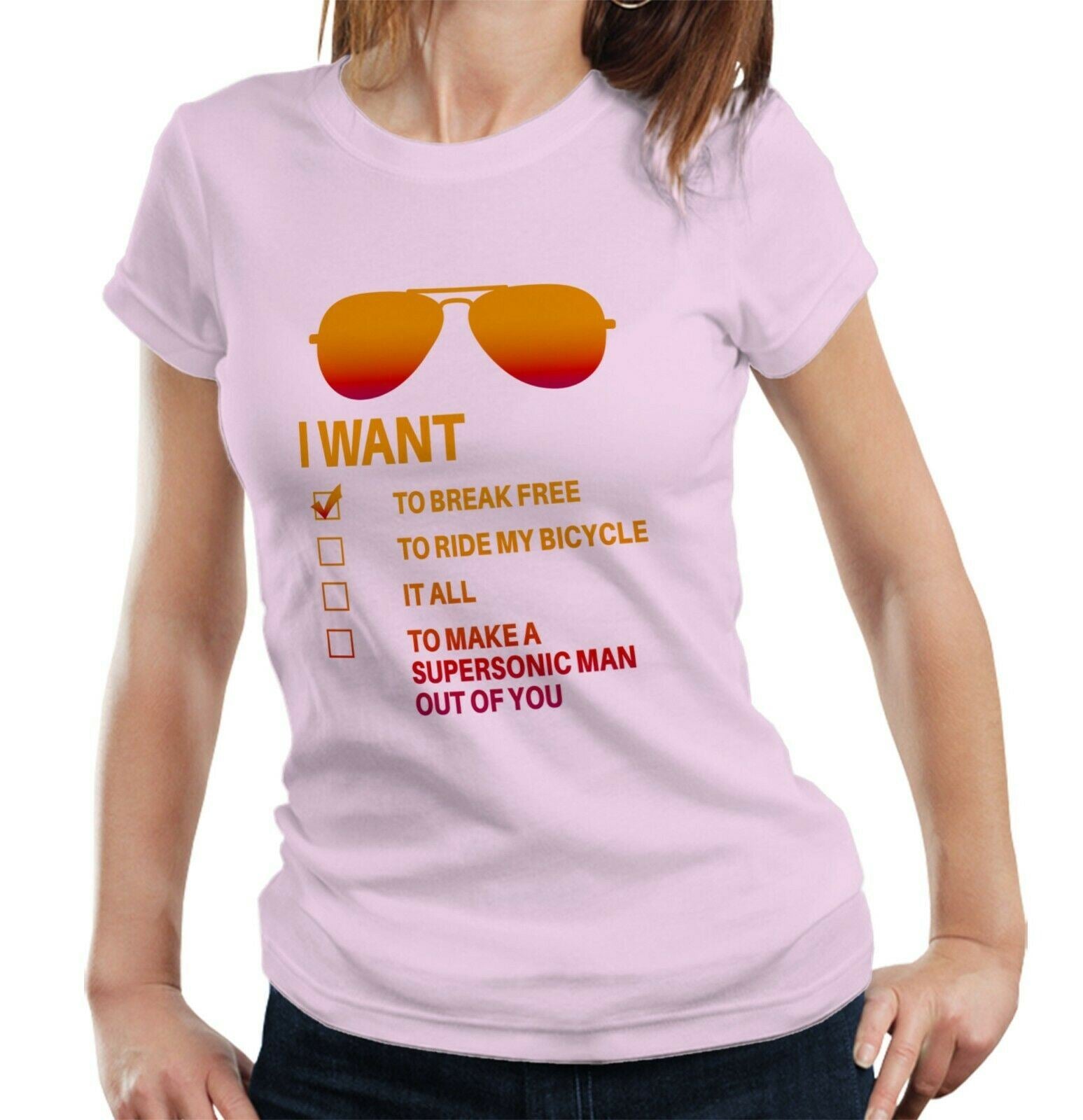 I Want To Break Free Sun Glasses Tshirt Fitted Ladies