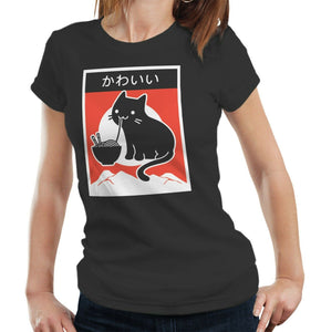 Kawaii Ramen Cat Tshirt Fitted Ladies