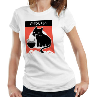 Kawaii Ramen Cat Tshirt Fitted Ladies