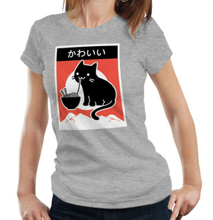 Kawaii Ramen Cat Tshirt Fitted Ladies