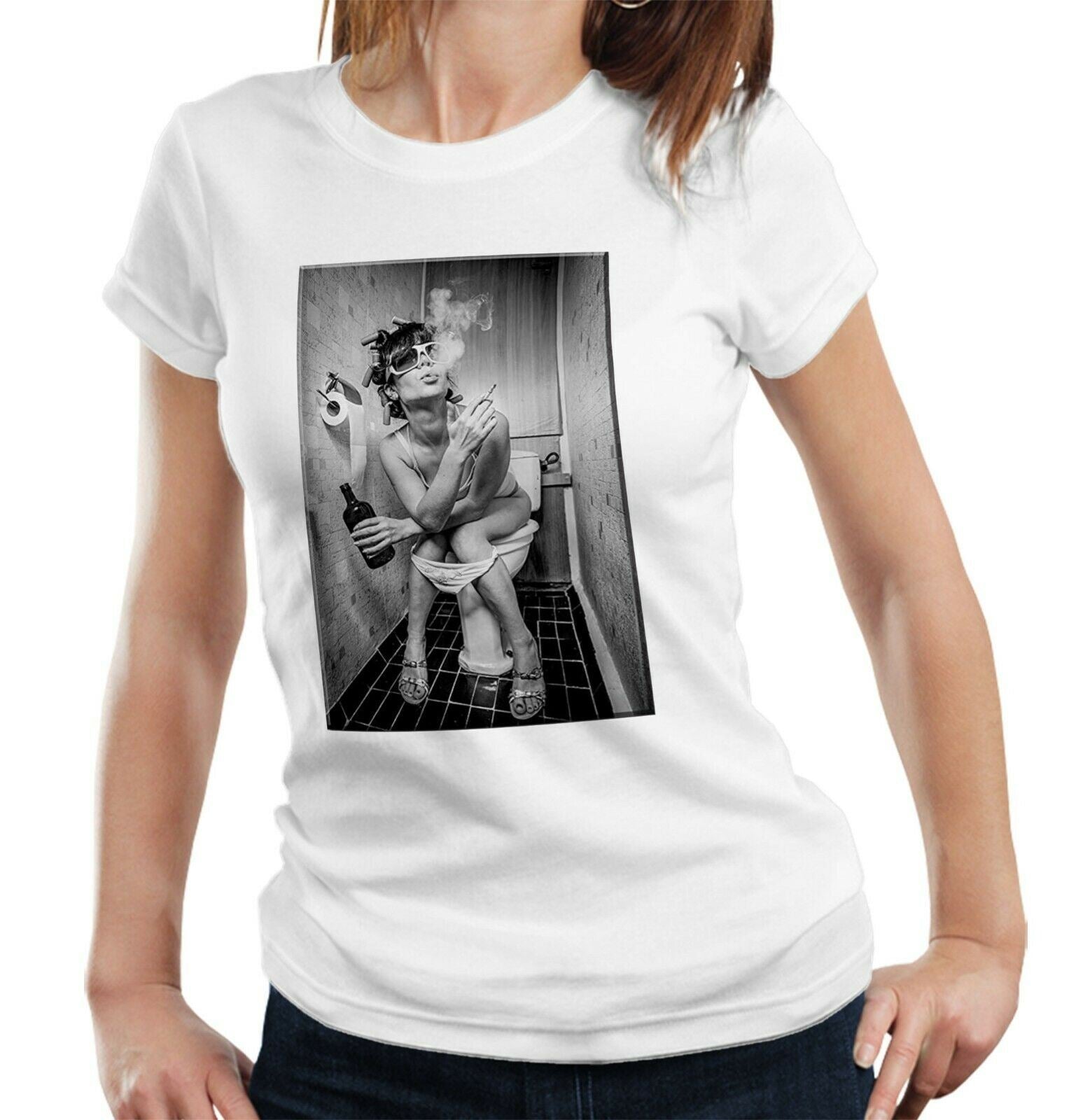 Girl Smoking/Drinking Tshirt Ladies Fitted