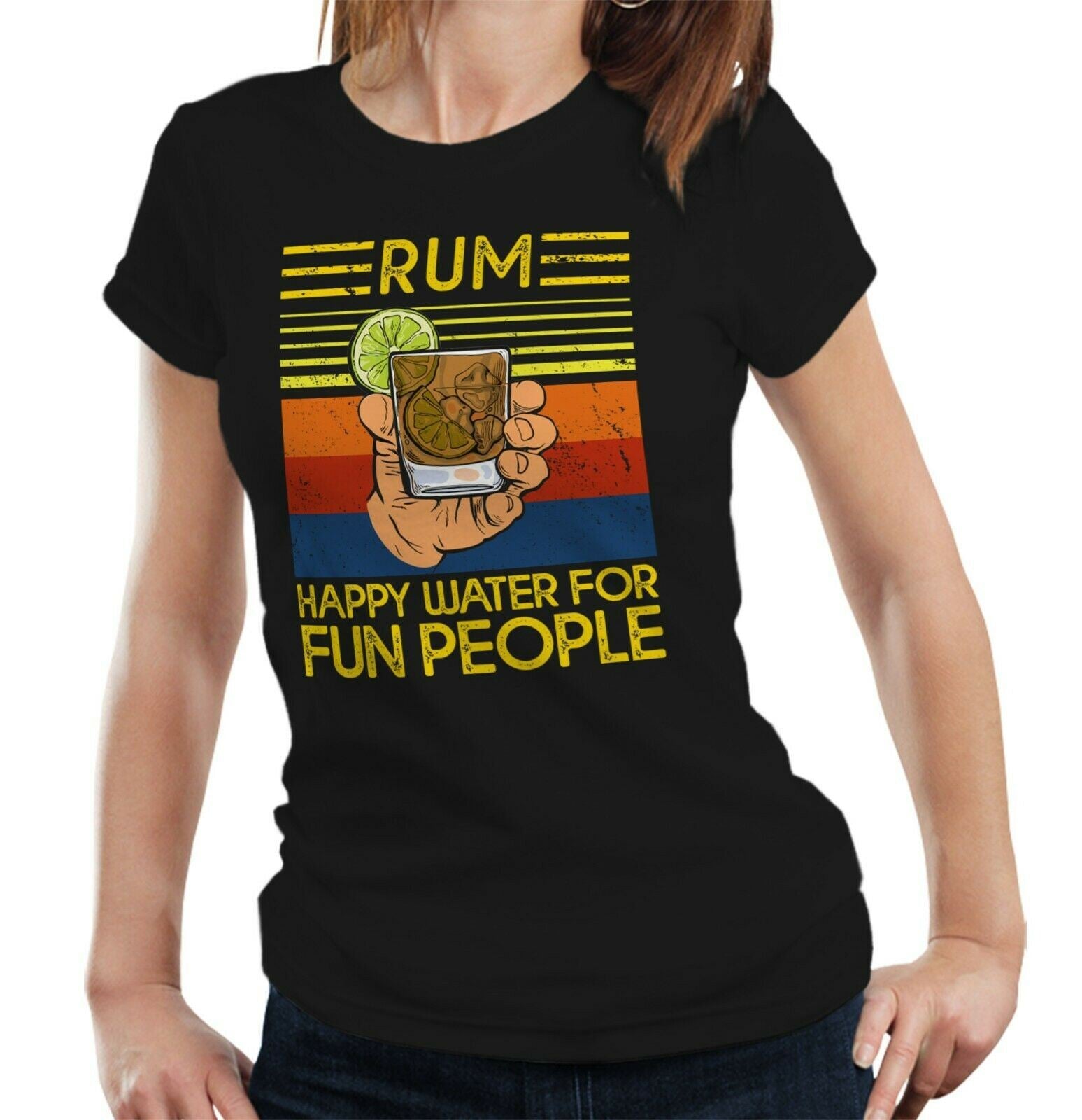 Rum Happy Water For Fun People Tshirt Fitted Ladies