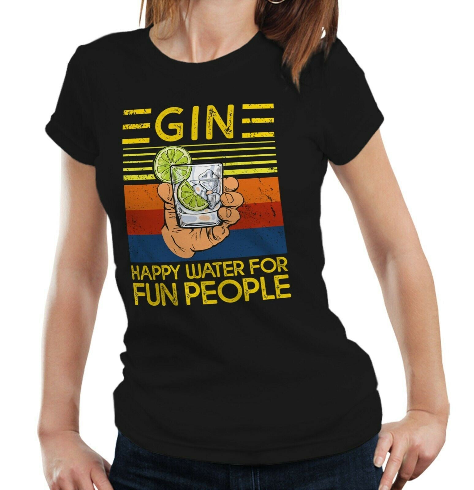 Gin Happy Water For Fun People Tshirt Fitted Ladies