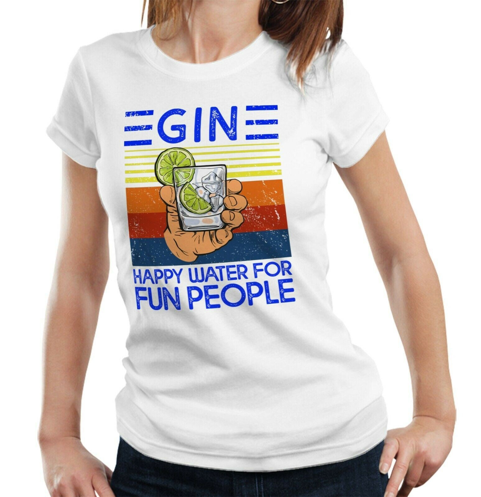 Gin Happy Water For Fun People Tshirt Fitted Ladies