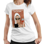 Easily Distracted By Cats And Wine Tshirt Fitted Ladies