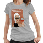 Easily Distracted By Cats And Wine Tshirt Fitted Ladies